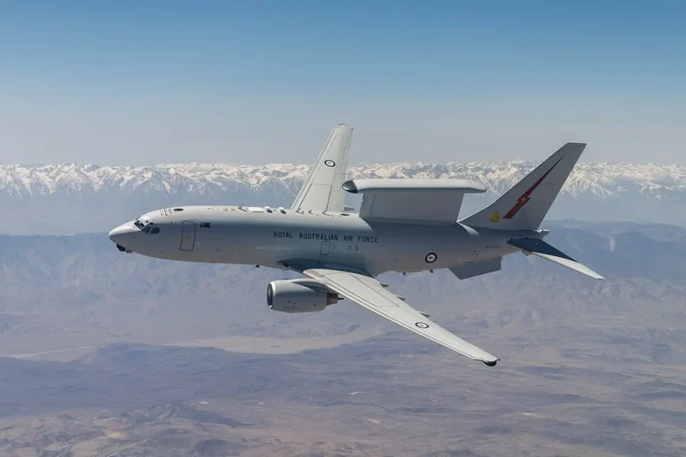 Новейший американский самолёт ДРЛОиУ Boeing E-7 Wedgetail с неподвижной РЛС, обеспечивающей круговой обзор
