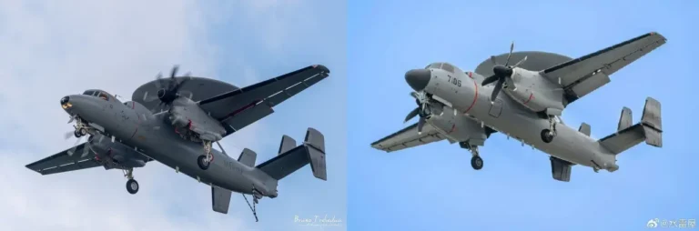 Американский самолёт ДРЛОиУ E-2C Hawkeye и китайский KJ-600 – жаль, что у нас так вряд ли получится, по крайней мере в обозримой перспективе, как из-за отсутствия сопоставимого самолёта-носителя, так и из-за отсутствия РЛК для него