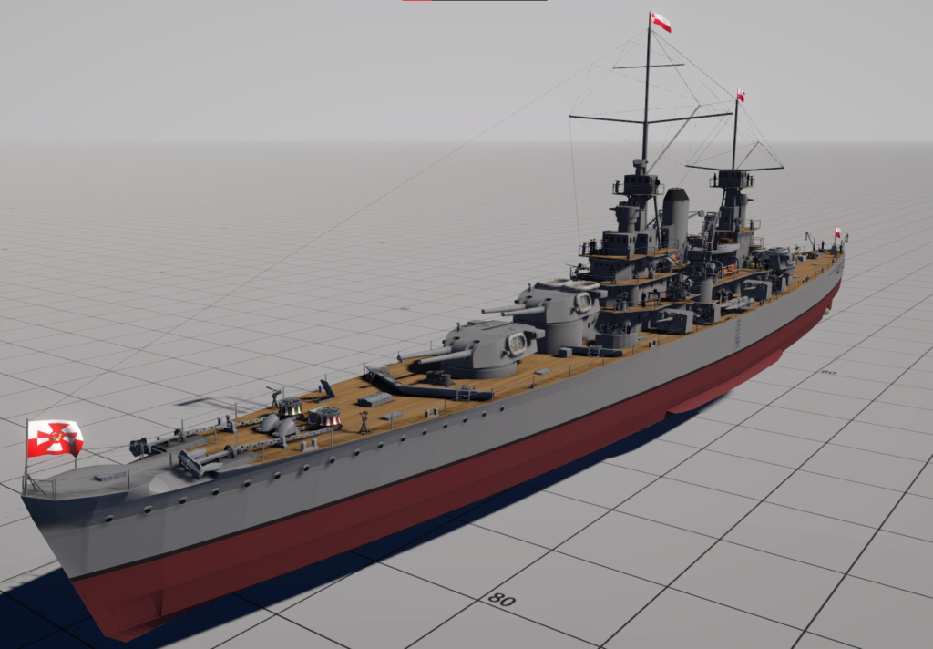 General view of the heavy cruiser ORP Dragon