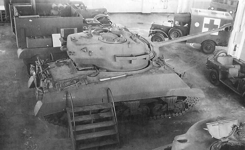 Experimental M4/T26 tank. A Sherman fitted with a Pershing turret and, naturally, a 90 mm gun.
